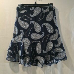 LOFT Outlet Petite Navy Paisley Tiered Ruffle Skirt Women's XSP